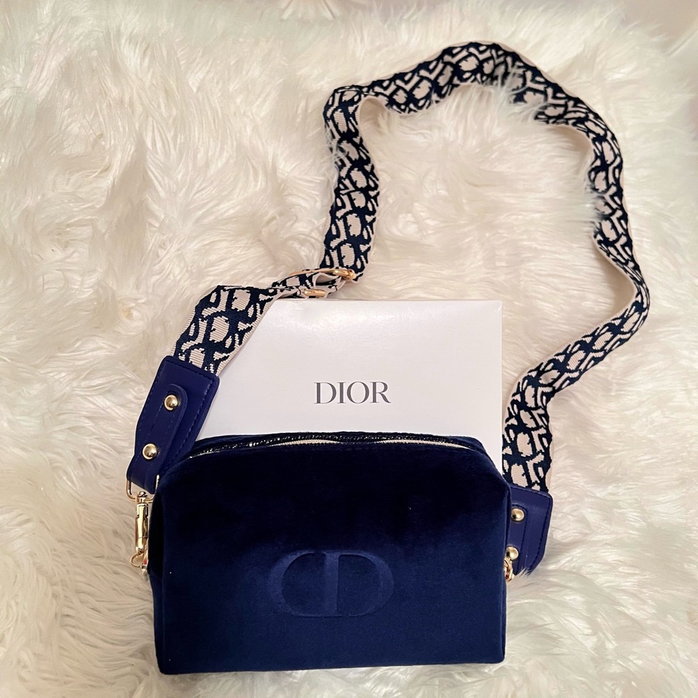 DIOR embossed CD blue velvet pouch to crossbody/shoulder bag